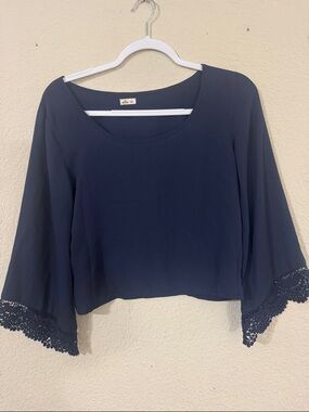 Hollister Small Crochet-Trim Bell Sleeve Crop Top